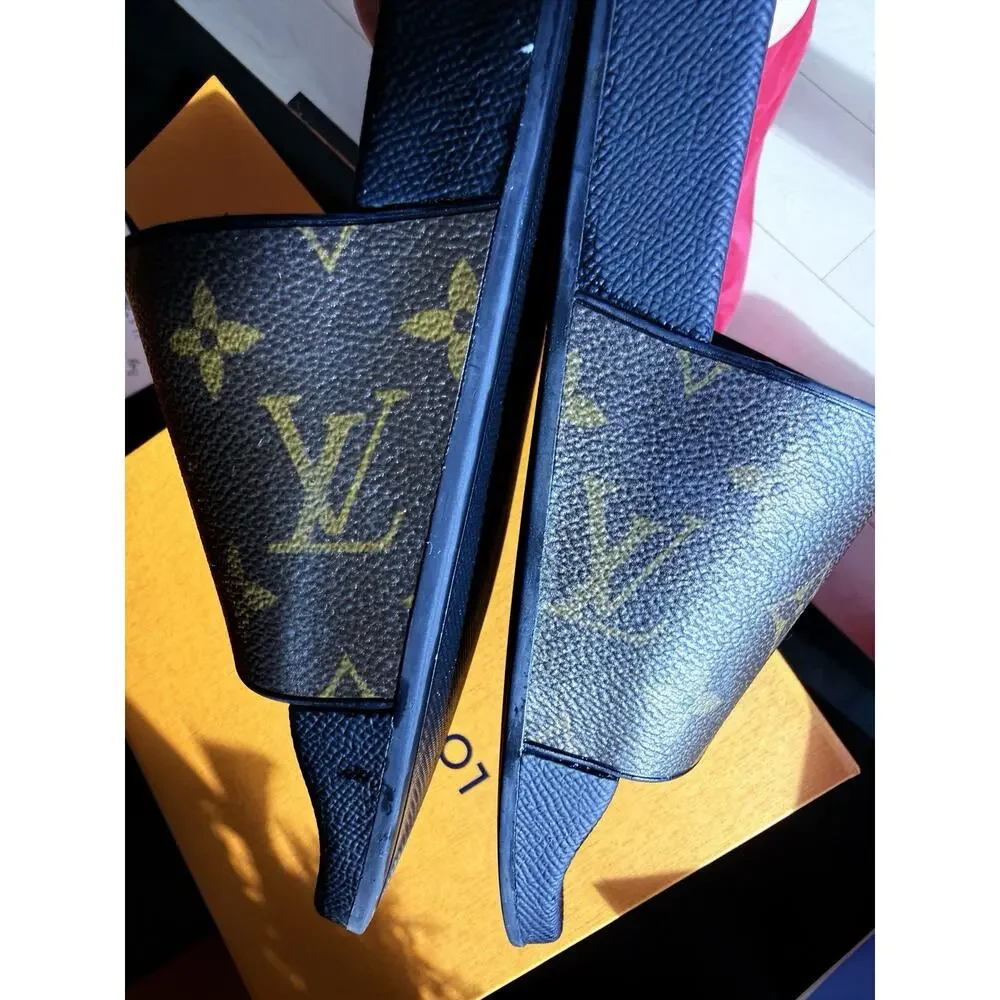 Louis Vuitton Waterfront Mule Monogram Canvas Black Slides Sandals Mens 7.5 W 10